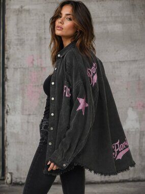 NWT Tiny Turnip Black Olivia Jacket NHL Florida Panthers Pink Distressed $159 SM